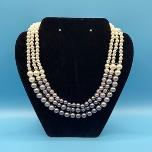 Faux Pearl Beads Triple Strand Necklace